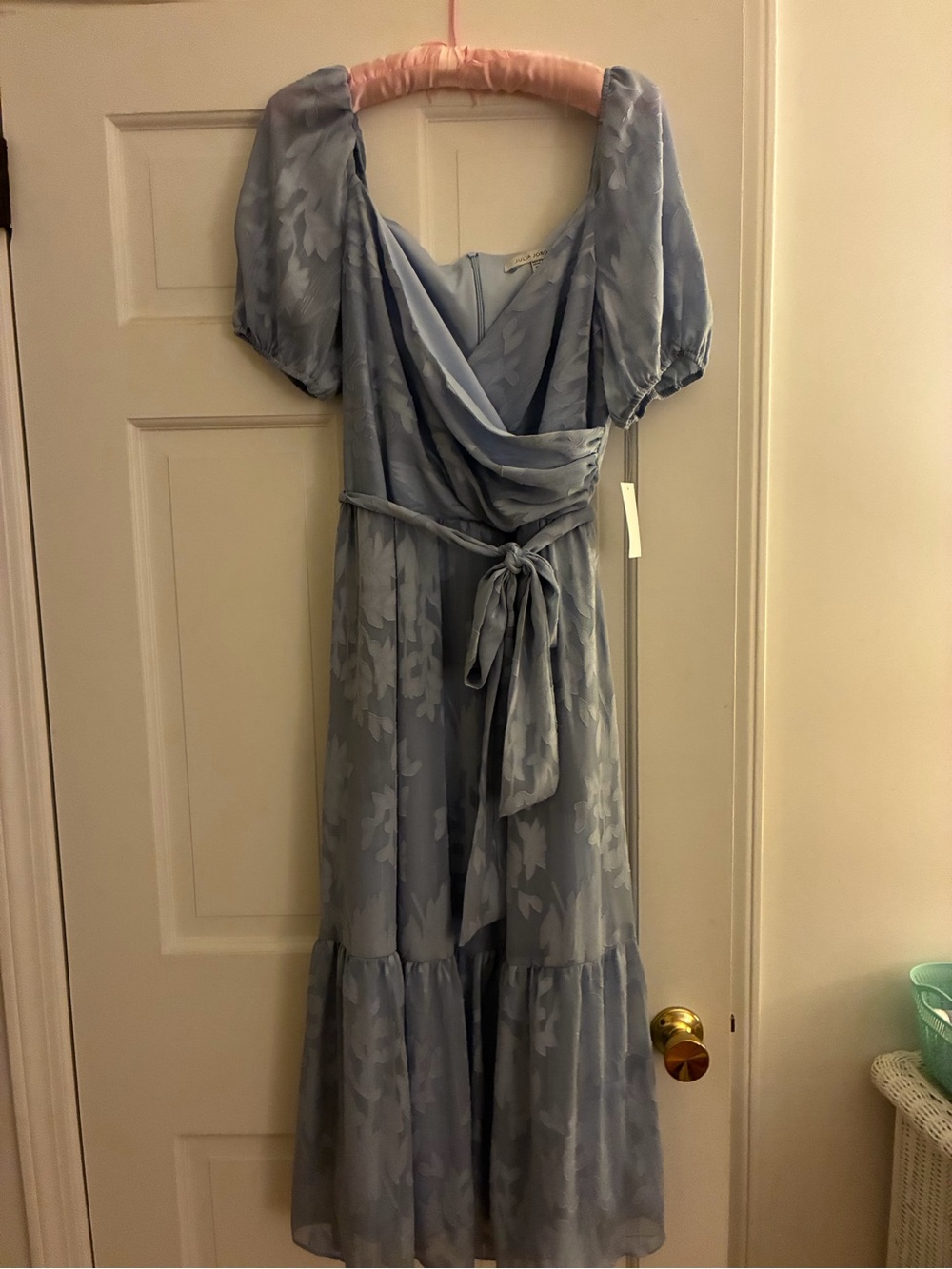 julia jordan Powder Blue Floral Midi Dress with Puff Sleeves